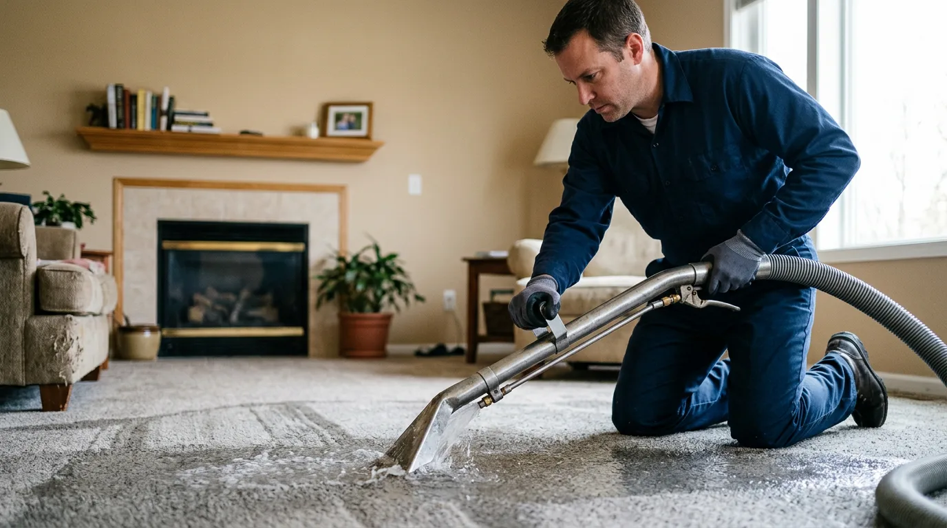 Water damage restoration technician working near Freetown, IN